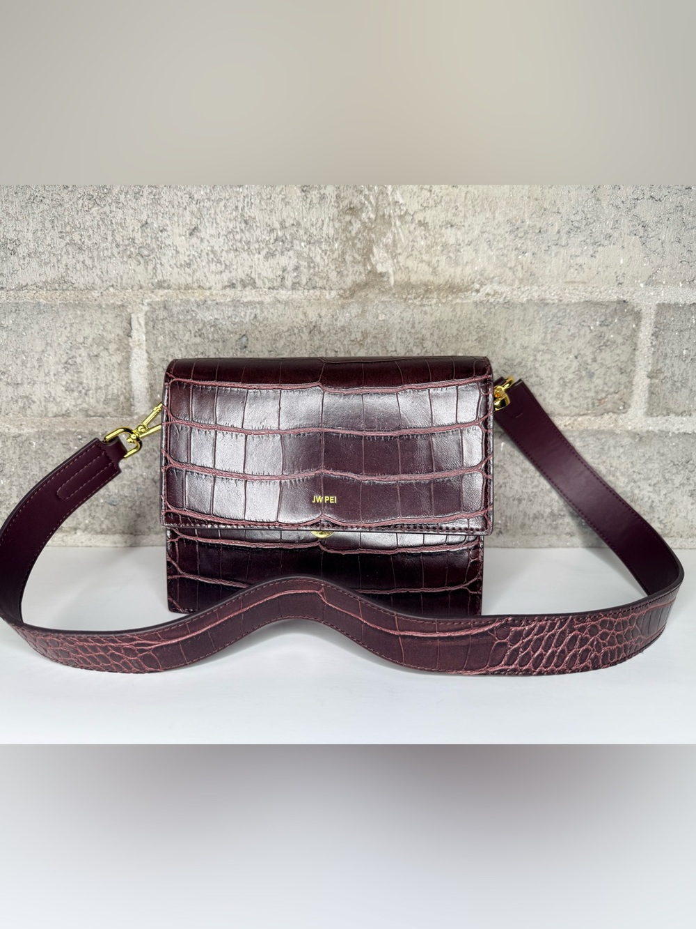 JW PEI Croc-Embossed Crossbody Bag in Deep Wine